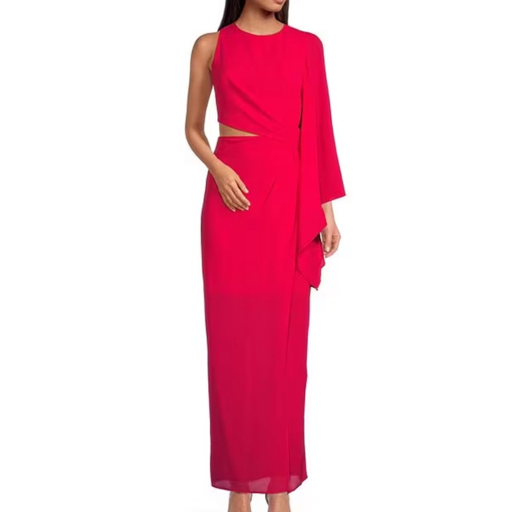 Belle Badgley Mischka Riley One Sleeve Sheath Maxi Dress